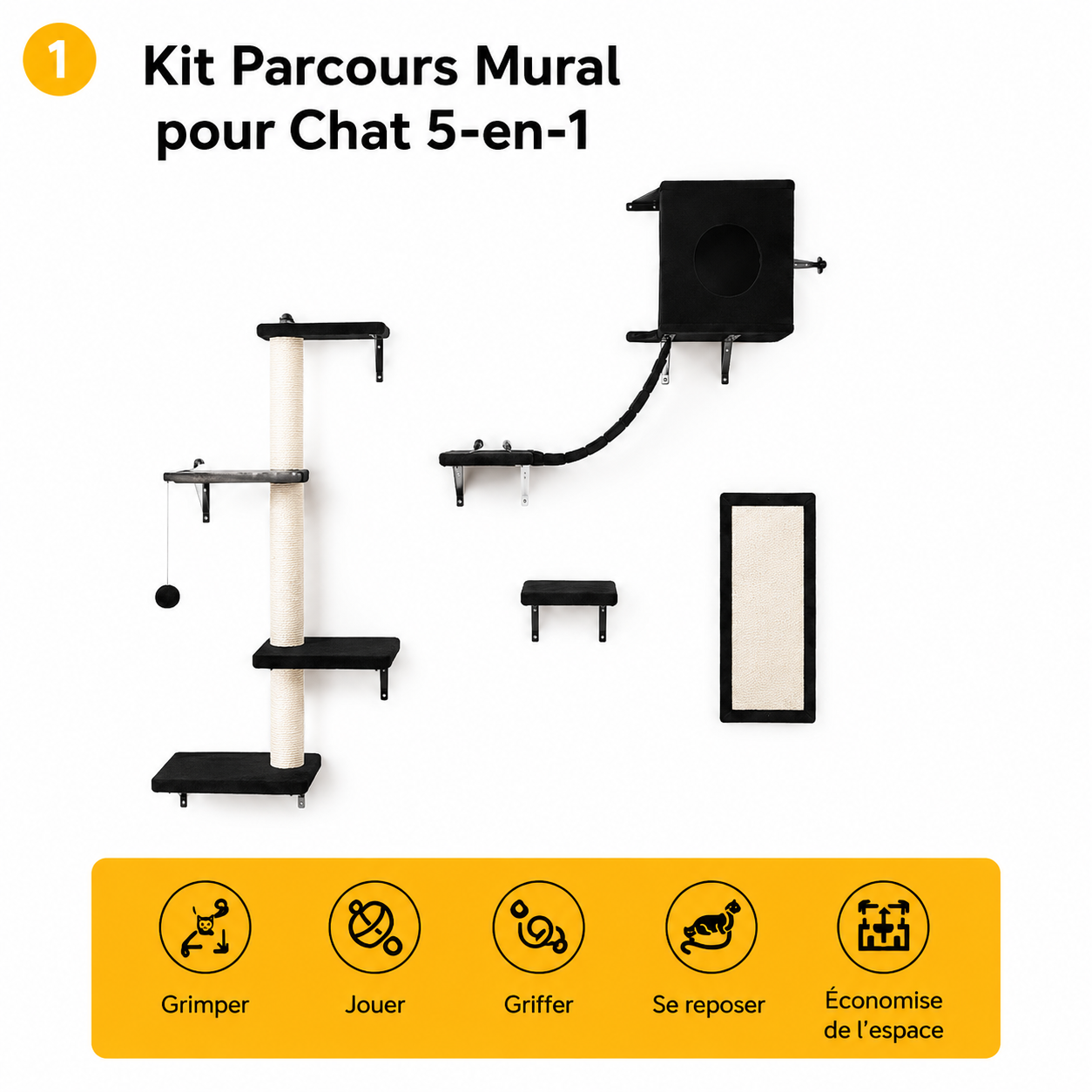 Kit parcours mural Mewlora noir 5-en-1
